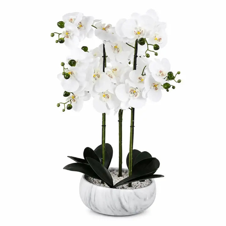 Orchid Artificial White Marble Effect Ceramic Planter 60cm