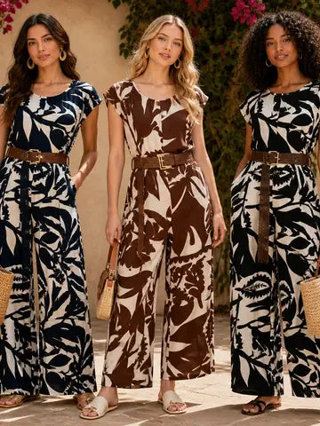 Mexicana Wide Legged Belted Jumpsuit in Brown by The Nook