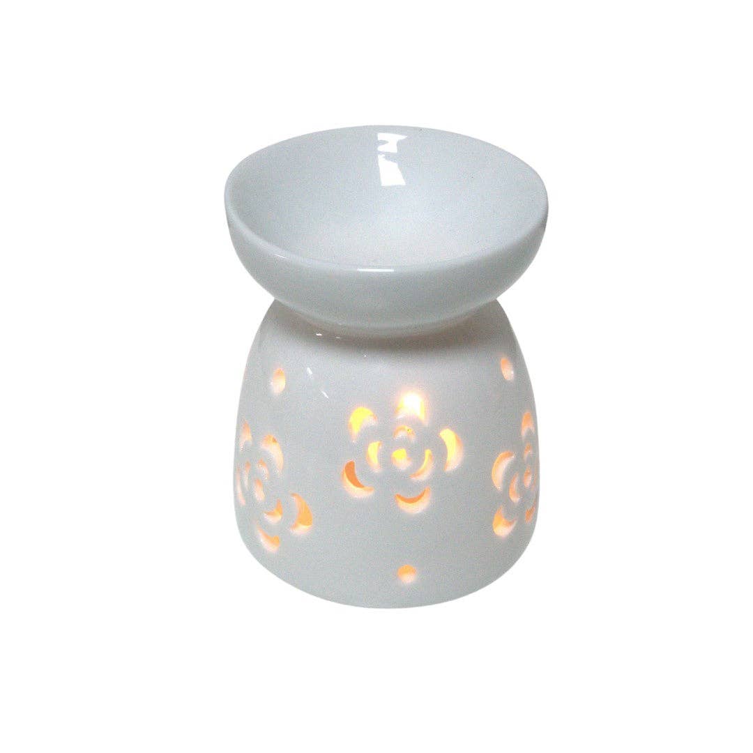 White Ceramic Wax Burner - Rose Design