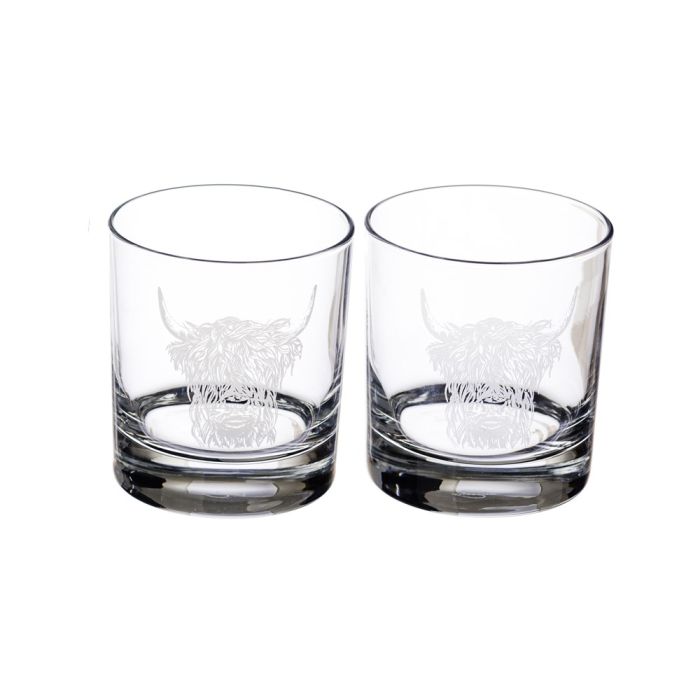 Highland Cow Glass Tumblers Set of 2 by Selbrae House