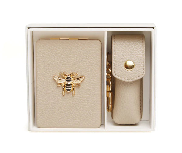 Stone Oblong Compact Mirror & Lipstick Holder Gift Set by The Nook