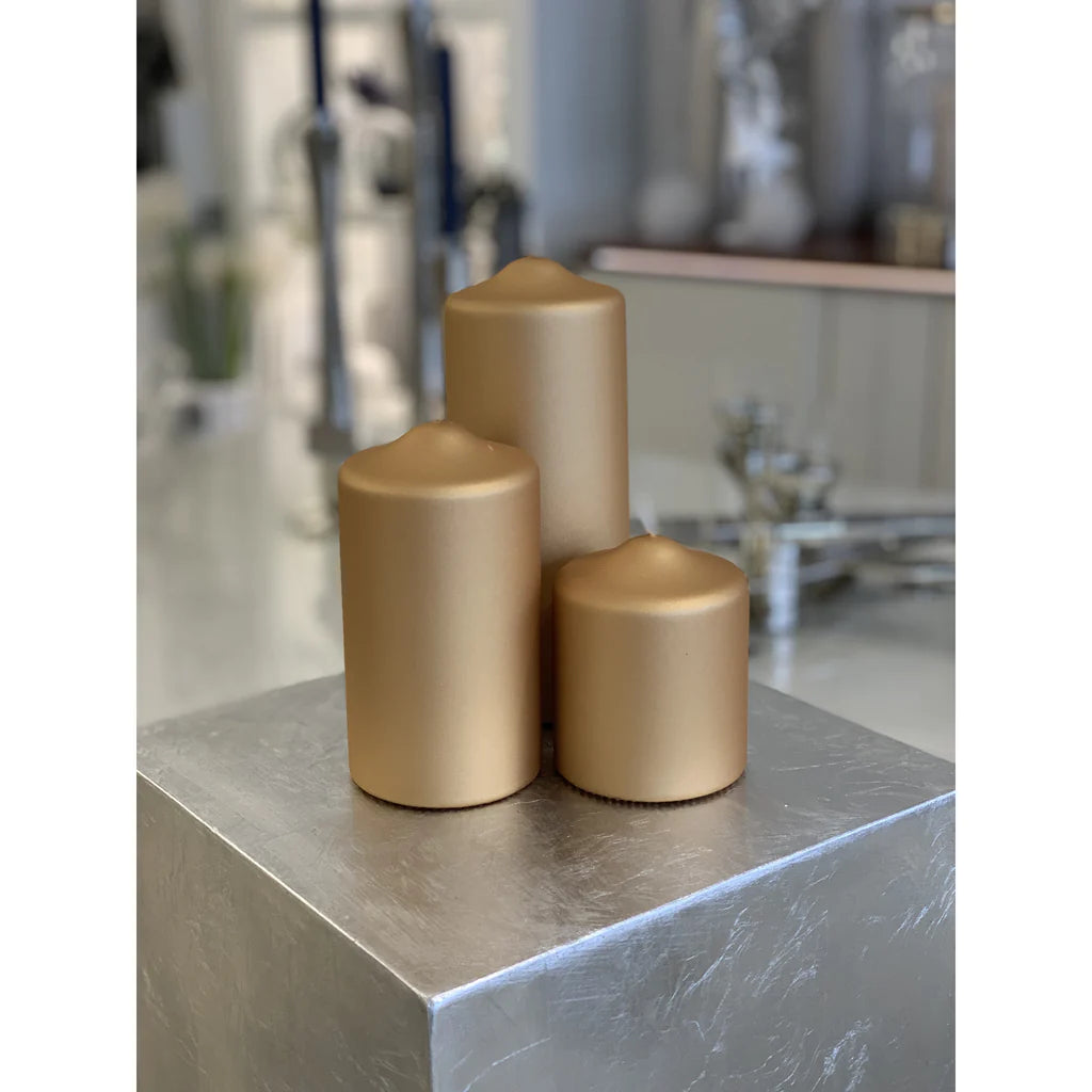 Gold Metallic Pillar Candle 10cm