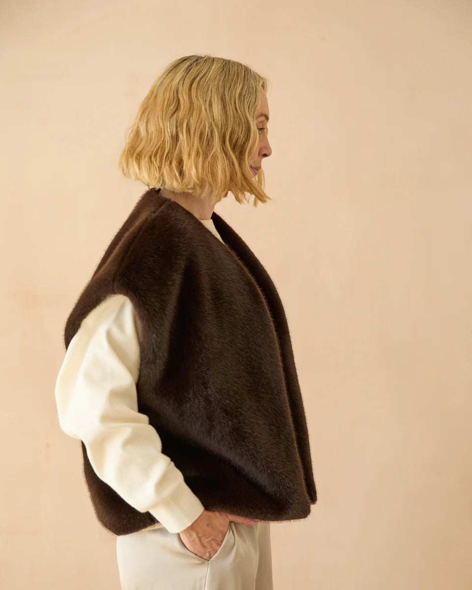 Claire Faux Fur Gilet in Rich Cocoa by The Nook