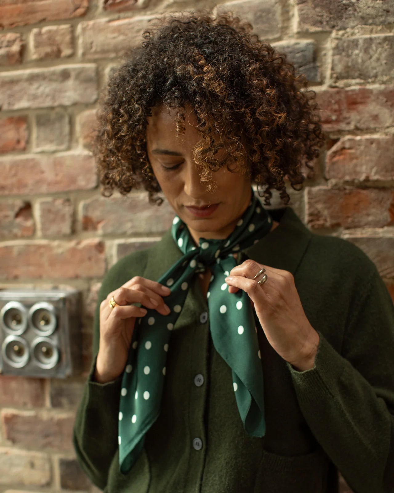 Mia Scarf in Racing Green and White Polka Dot by The Nook