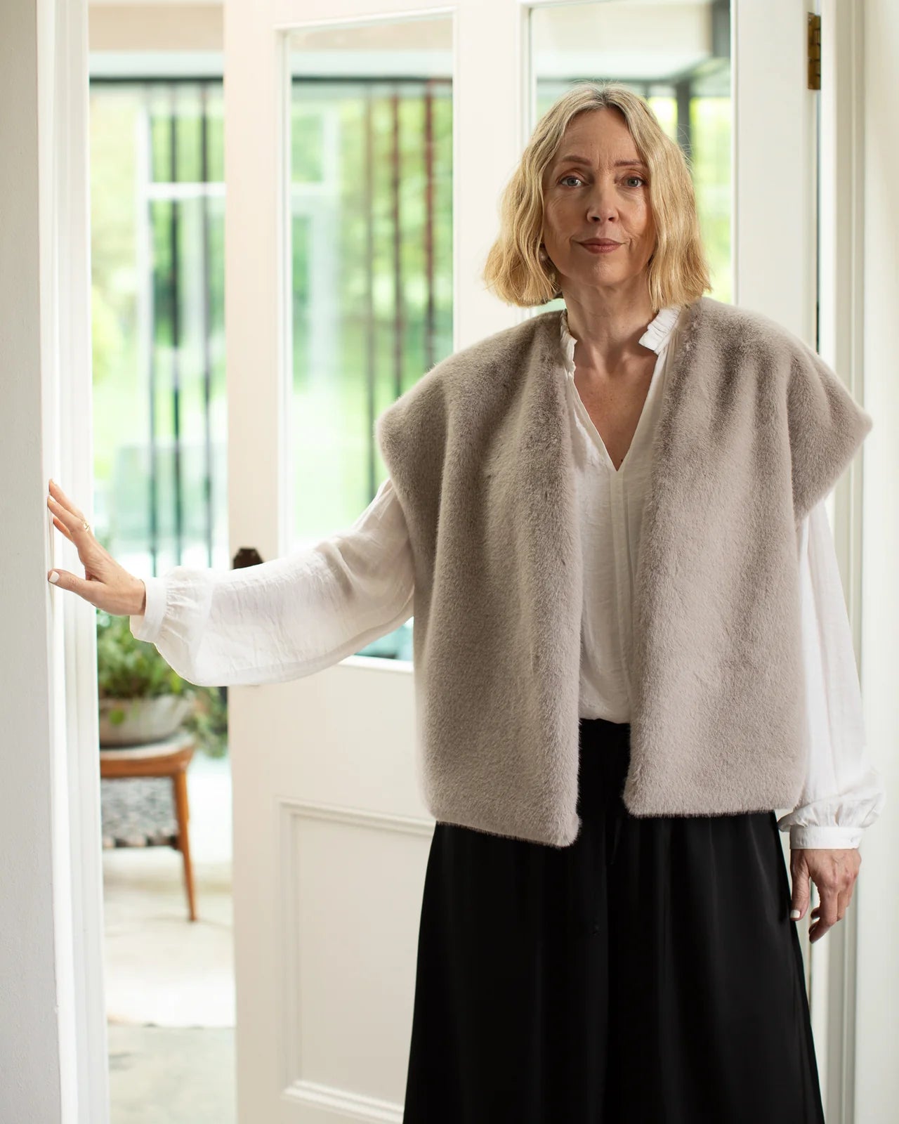 Claire Faux Fur Gilet in Glacier by The Nook