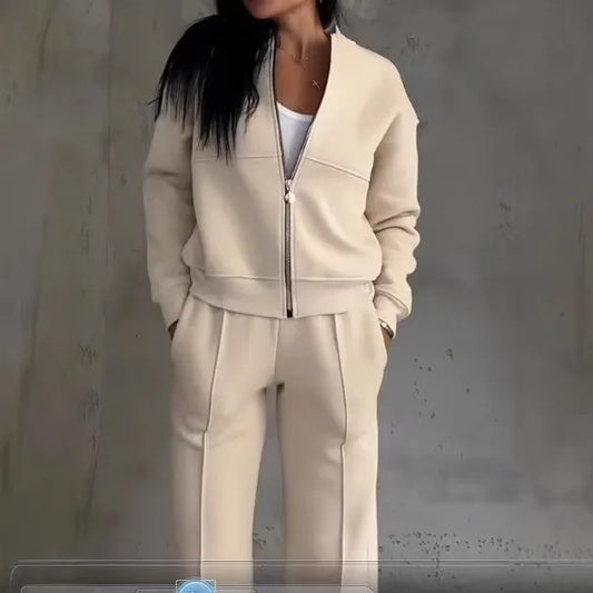 Zipper Straight Leg Trouser Set in Apricot by The Nook