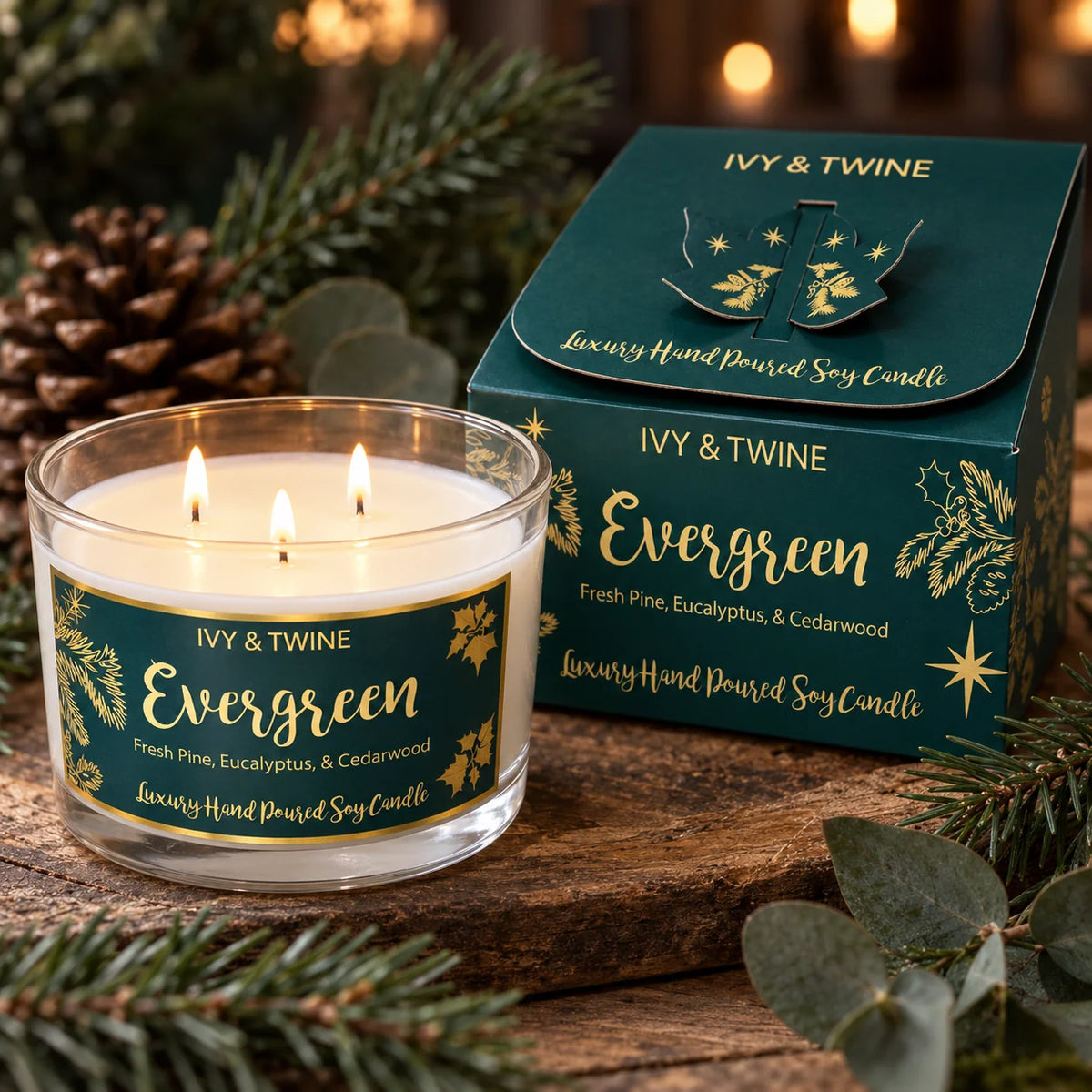 Evergreen Triple Wick Candle (50cl) Ivy & Twine