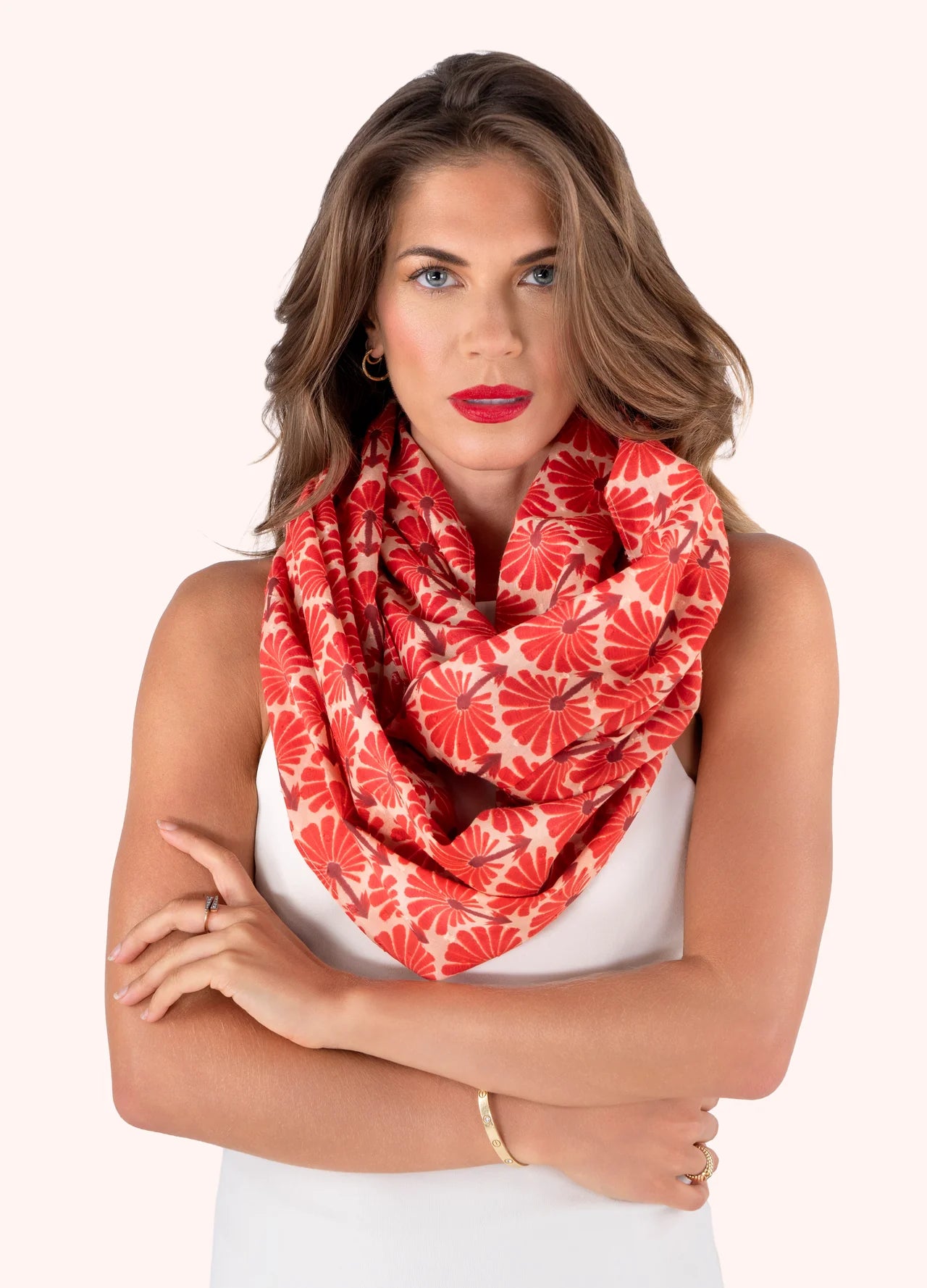 Rouge Palms Cotton Infinity Scarf by The Nook