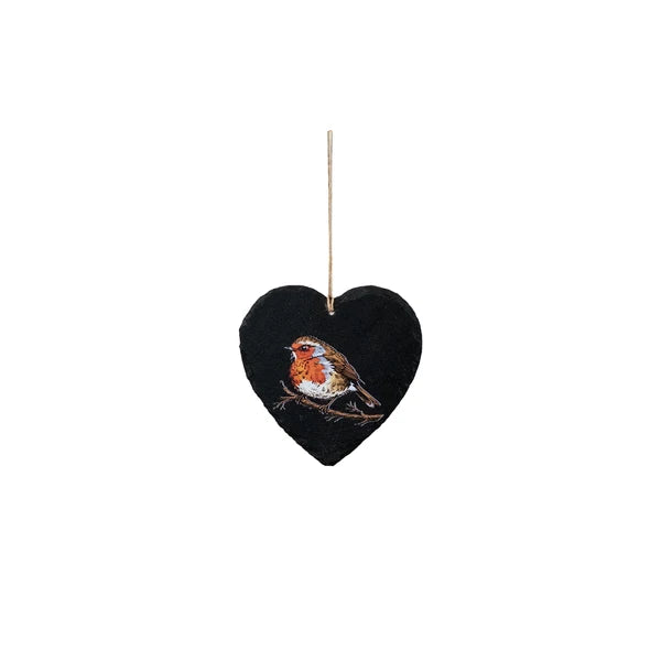 Hanging Slate Heart with Robin by Selbrae House