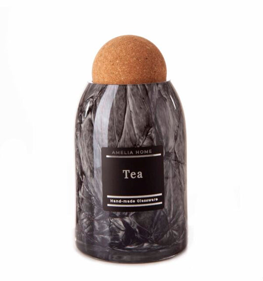 Kitchen Jar with Cork Ball in Black Marble