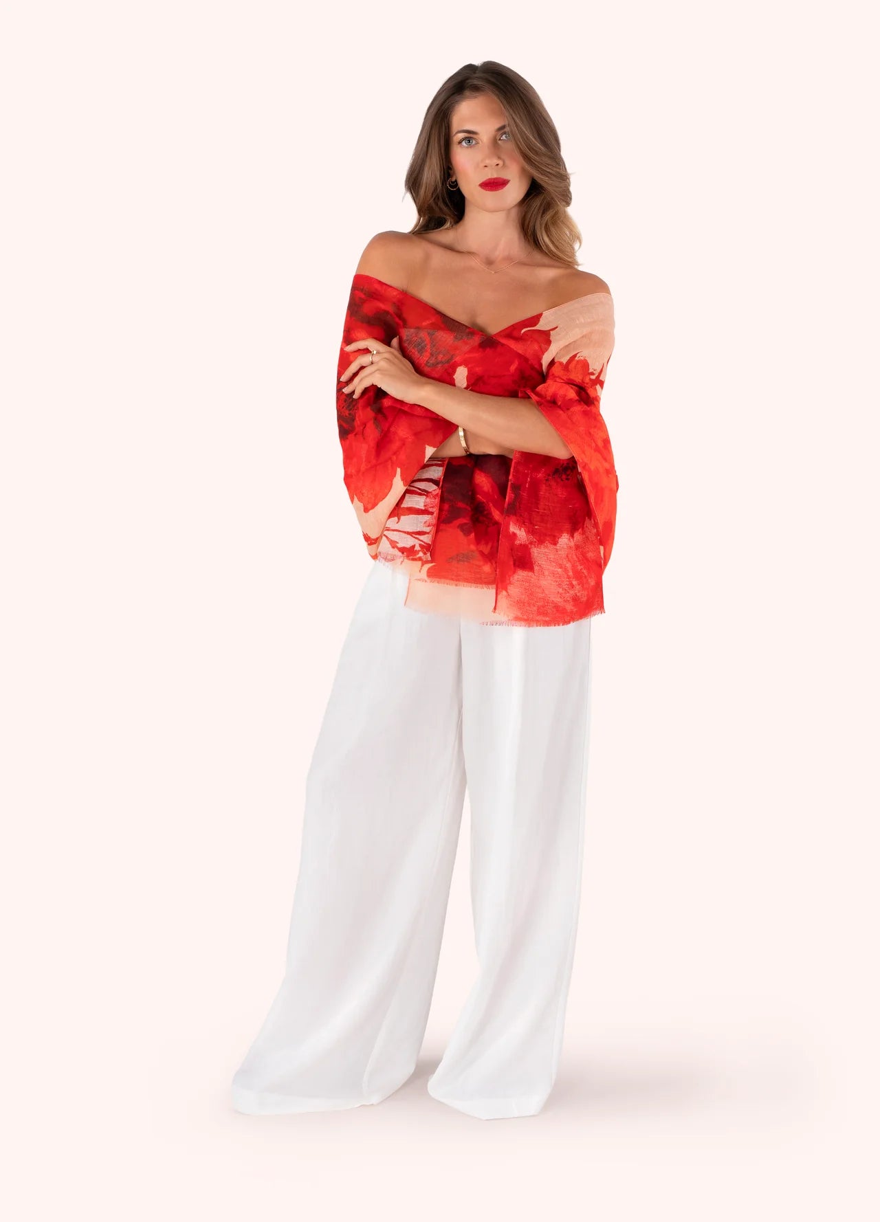 Rouge Blooms Linen/Cotton Scarf by The Nook