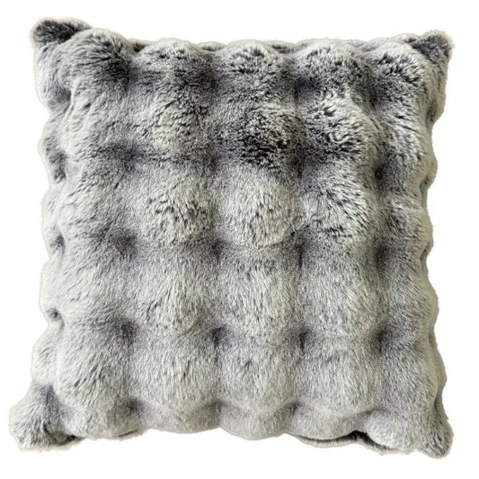 Sculpted Tipped Faux Fur Cushion in Silver by The Nook