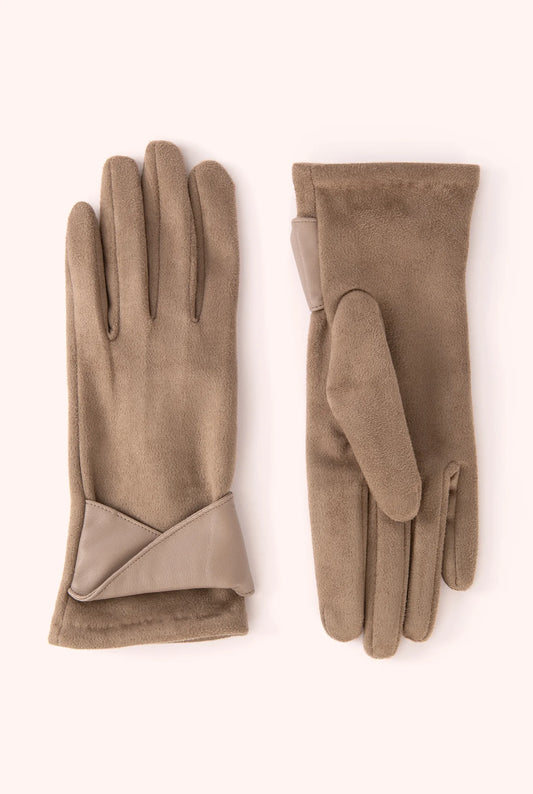 Meredith Faux Suede/Leather Gloves in Taupe by The Nook
