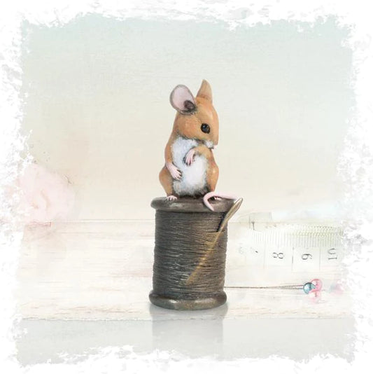 Mouse with Cotton Reel Resin Bronze Sculpture by Richard Cooper Studios