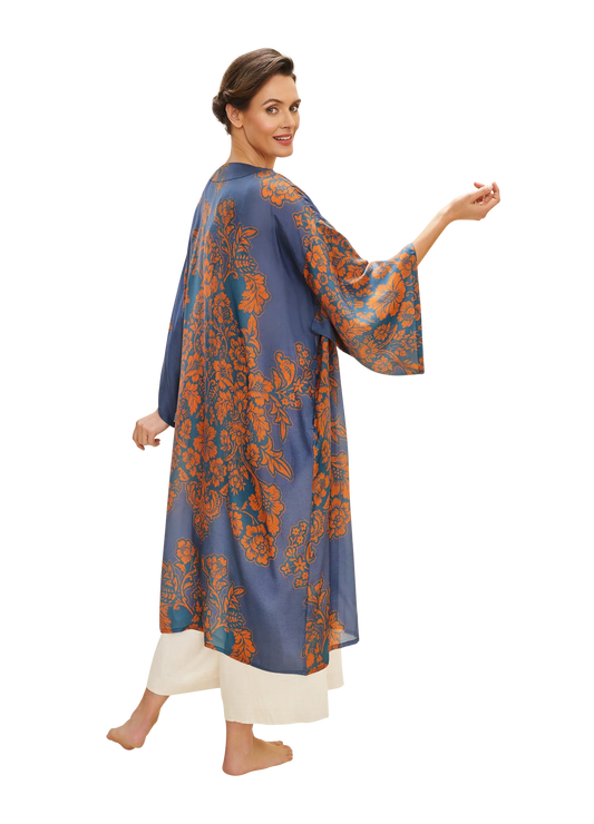 Denim Tapestry Design Long Kimono Gown by The Nook