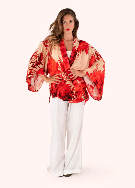 Rouge Blooms Modal Kimono Short Jacket by The Nook