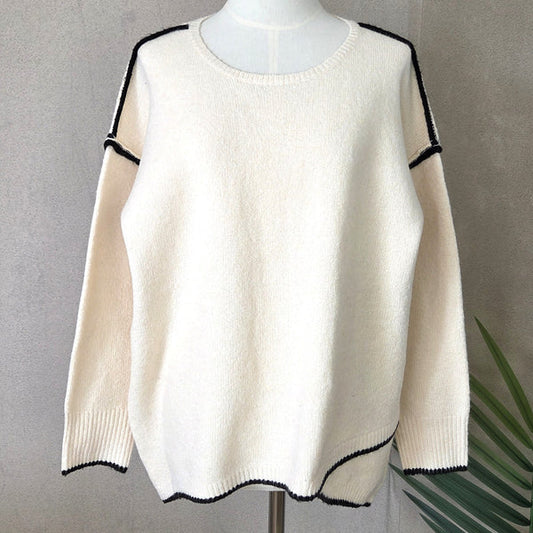 Piped Edge Jumper with Cross Over - Cream by The Nook