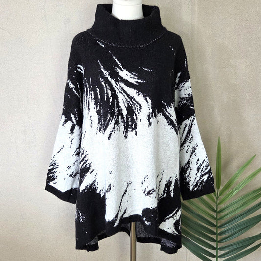 Roomy sweeping design jumper with slight turtle neck - Black/White by The Nook