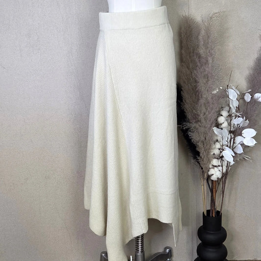 Substantial knitted ribbed asymmetric knitted skirt (M) - Cream by The Nook