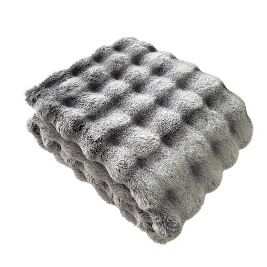 Sculpted Tipped Throw in Faux Fur in Silver by The Nook