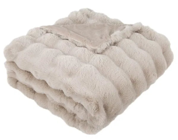 Raffles Soft Square Textured Throw in Faux Rabbit in Beige by The Nook