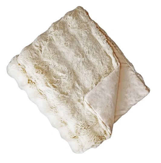 Soft Square Textured Throw in Faux Rabbit in Natural by The Nook