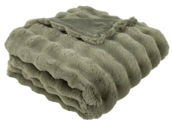 Raffles Soft Square Textured Throw in Faux Rabbit in Sage by The Nook