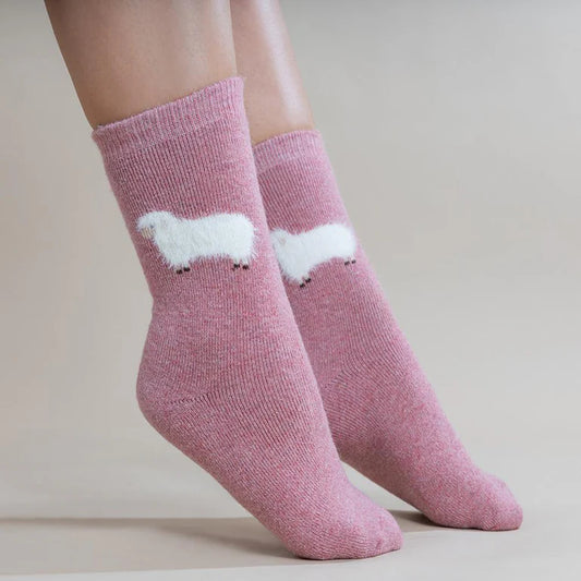 Pink/Fluffy Sheep Wool Blend socks size 4-7 - The Nook