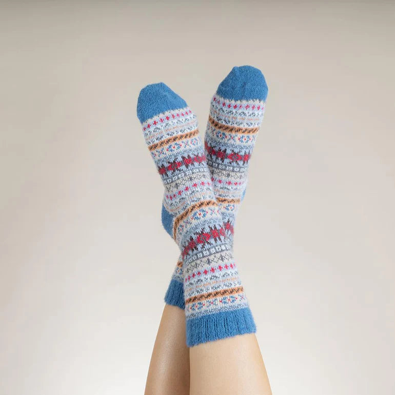 Blue healed fairisle wool blend socks size 4-7 - The Nook