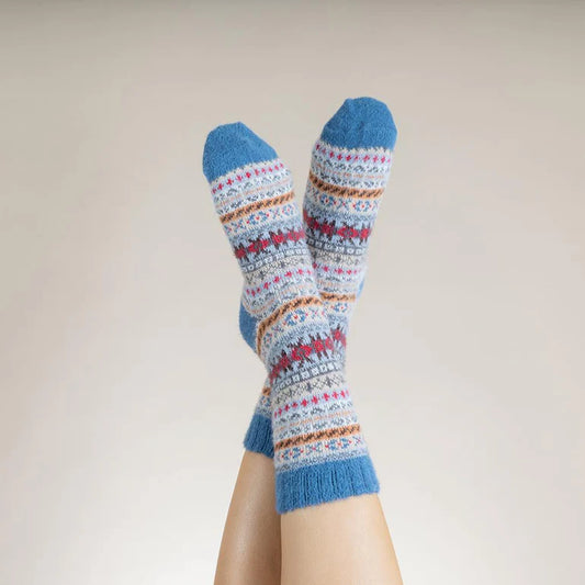 Blue healed fairisle wool blend socks size 4-7 - The Nook