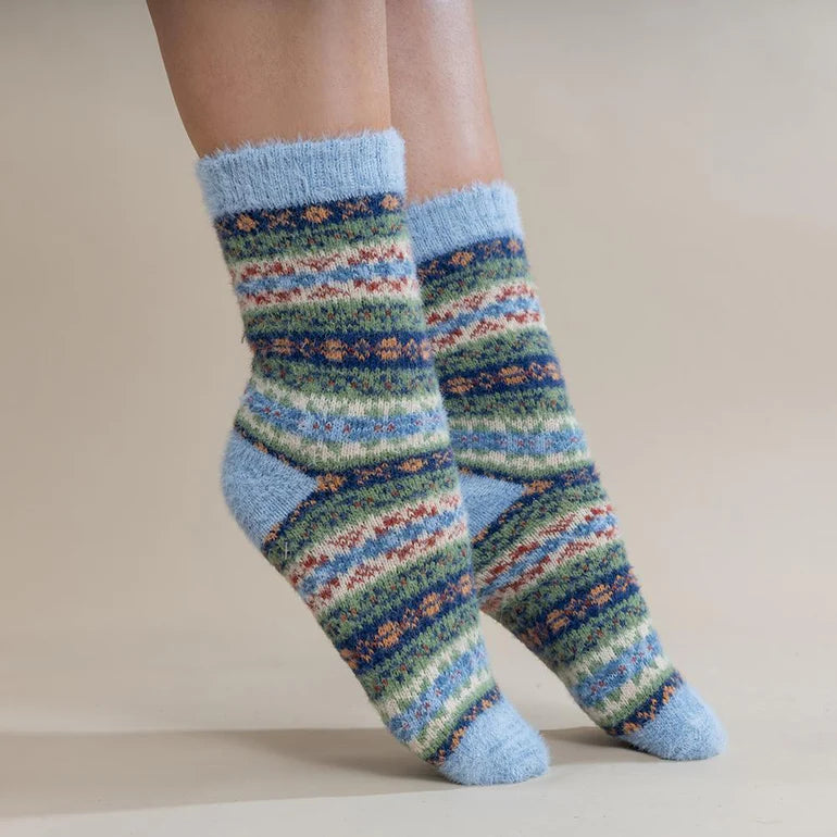 Blue heel Multi coloured  fairisle wool blend socks size 4-7 - The Nook