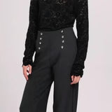 Silver Button Wide Leg Bi Stretch Trousers Black - The Nook