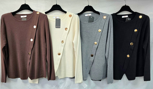 Gold button crew ribbed knit
