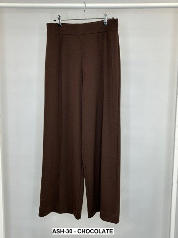 Chocolate Pull-on Wide Leg Ponte Trousers with Front Seam Detail - one size - The Nook