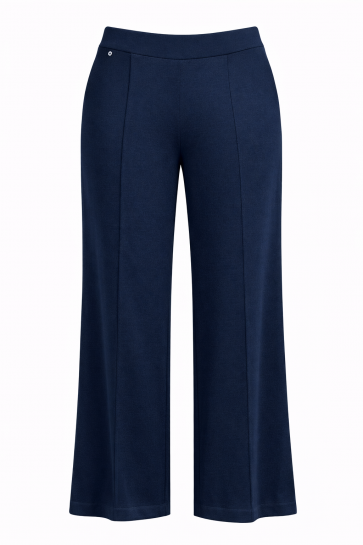Navy Pull-on Wide Leg Ponte Trousers with Front Seam Detail - one size - The Nook