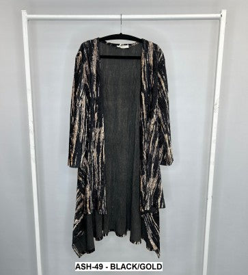 Black/Gold Ribbed Velvet Waterfall Cardigan - The Nook