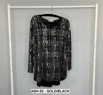 Black/Gold Oversized rounded hemline top with dipped black - The Nook