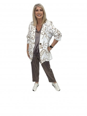 Latte Embroidered Blazer with Mock Pockets by The Nook
