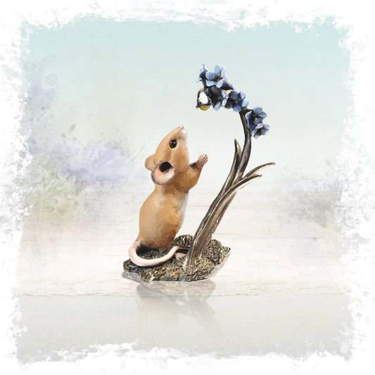 Mouse with Bluebells & Bee  Resin Bronze Sculpture by Richard Cooper Studios