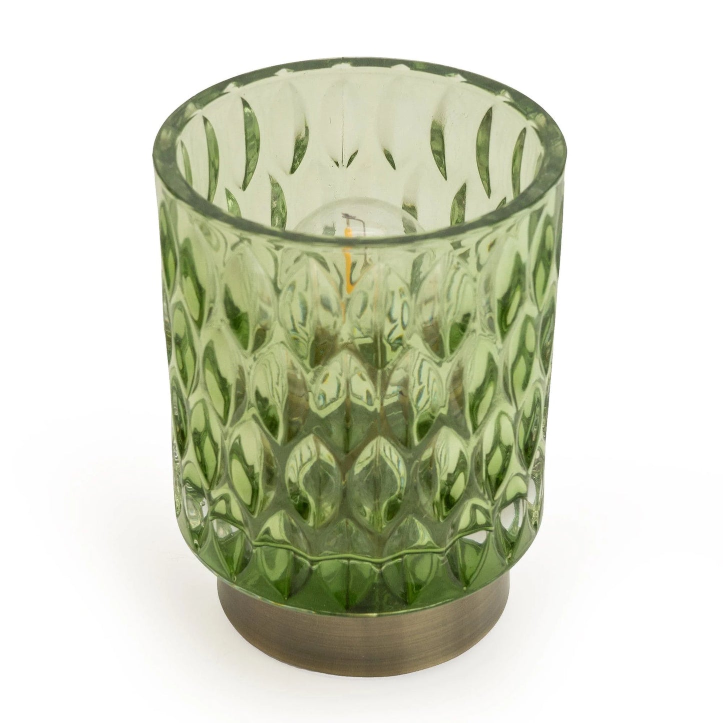 Footed Embossed LED Glass Table Lamp by Candlelight