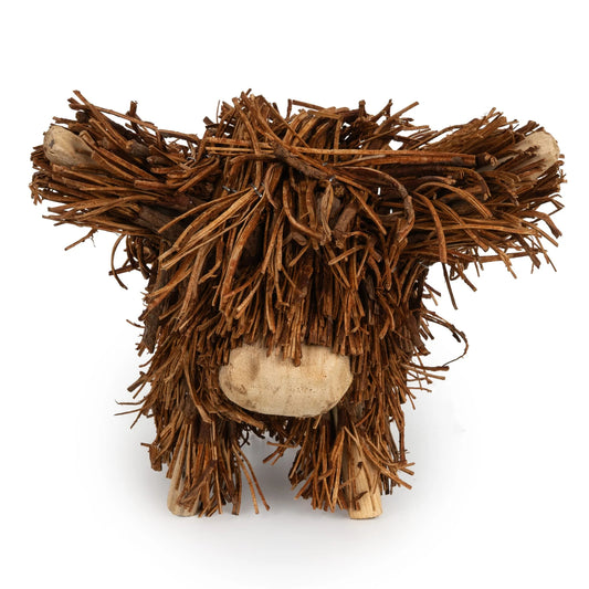 20CM RATTAN TWIG HIGHLAND COW ORNAMENT
