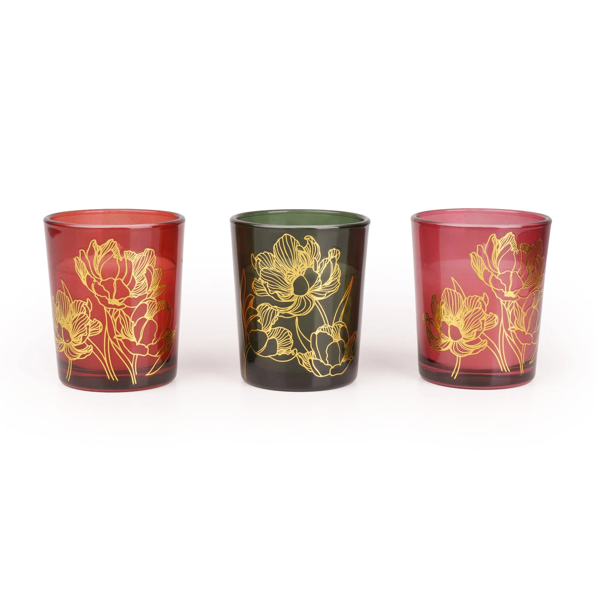 BOTANICAL GALLERY SET OF 3 GLASS VOTIVES GIFT SET