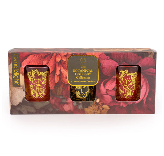 BOTANICAL GALLERY SET OF 3 GLASS VOTIVES GIFT SET