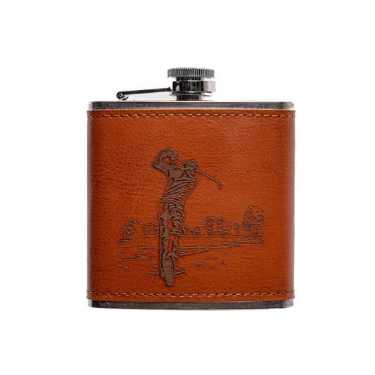 Golfer Leather Hip Flask by Selbrae House