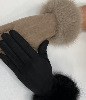 Fur Trimmed Mock Suede Gloves by The Nook