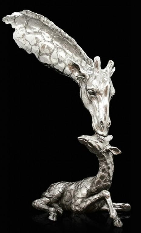 Giraffe Mother & Calf Nickel Resin Sculpture by Richard Cooper Studios