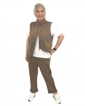 Asymmetrical 2 Way Jersey Zip Sleeveless Jacket by The Nook