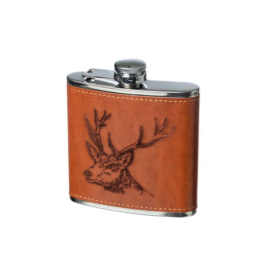 Stag Leather Hip Flask by Selbrae House