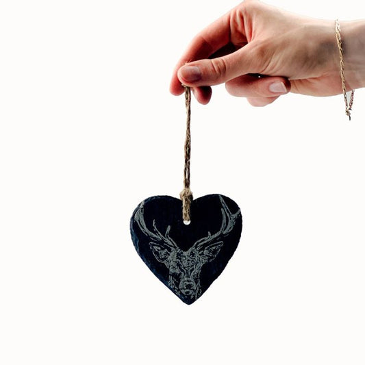 Slate Heart Hanging Decoration - Stag by The Just Slate Company