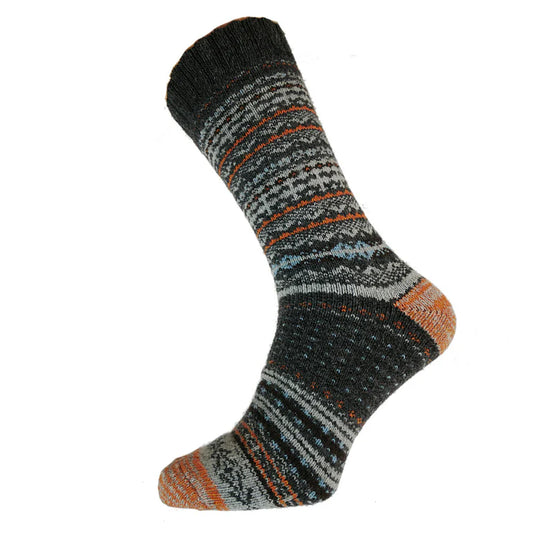 Grey, Orange & Blue Gents Nordic patterned wool blend socks size 8-12 - The Nook